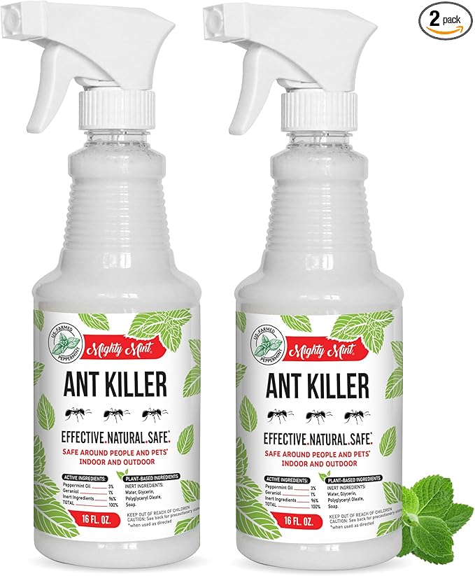 Mighty Mint Peppermint Oil Ant Killer Spray – Natural Ant Repellent for Indoor & Outdoor Use – Plant-Based Insect & Pest Control – 16 oz (Pack of 2)