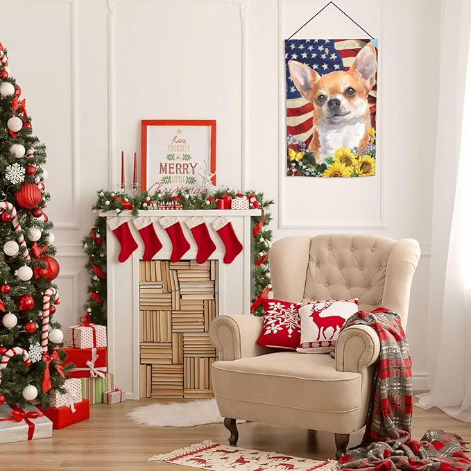Chihuahua American Flag Patriotic Dog Garden Flag Welcome Party Outdoor Outside Decorations Picks Home House Garden Yard Decor 12x18 Inch