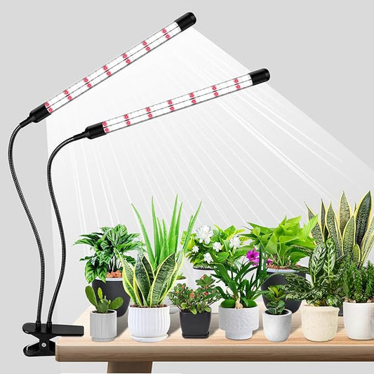 V-Shape Grow Lights for Indoor Plants, 2 Heads LED Full Spectrum Lamps With Clips, 5 Dimmable Levels and 6/12/18H Timer for Growing