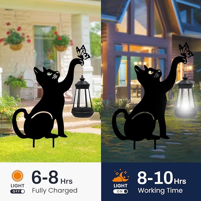 Black Cat Halloween Decorations Outdoor - Solar Lights Outdoor Garden Decor Stake with Butterfly Decorative Metal Housewarming Ornament for Yard Pathway Lawn Patio – Unique Gift Ideas for Christmas