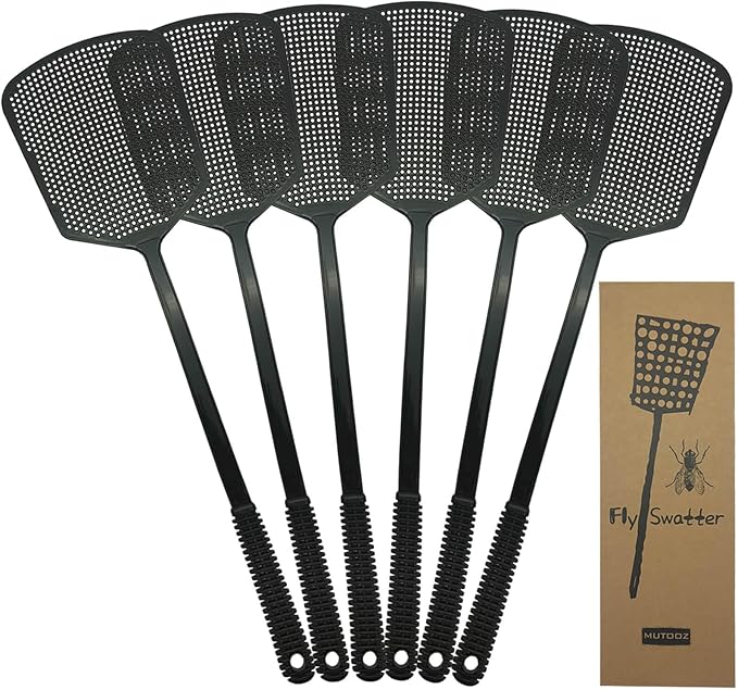 Fly Swatters Multi Pack - Fly Swatter Plastic with Heavy Duty Thick Grip, Black 6 Pack