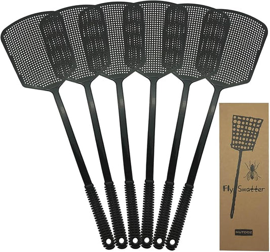 Fly Swatters Multi Pack - Fly Swatter Plastic with Heavy Duty Thick Grip, Black 6 Pack