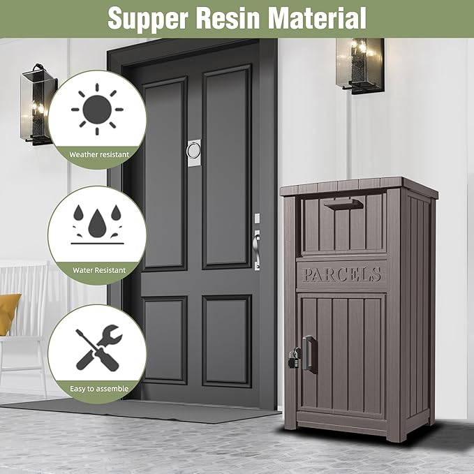 Outdoor Package Delivery Box for Outside -Lockable Anti-Theft Parcel Drop Box Deck Box & Porch Storage Box, Package Drop Box for Outside Deliveries, Curbside Outdoor Storage Box Grey