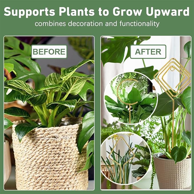 Plant Climbing Support - 4 Pack Small Metal Trellis for Climbing Plants Indoor, 15.7 Inch Indoor Plant Trellis with Different Patterns, Vine Plant Support for Flower Pothos (Gold)