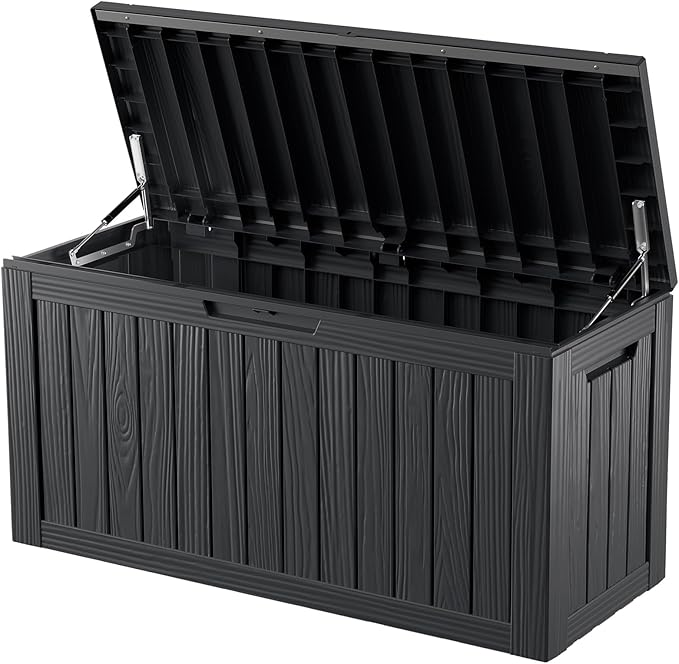 80GAL Black Outdoor Deck Box with Lockable Lid - Waterproof, SGS - Tested UV Resistance, Offers Ample Space for Patio Cushions, Pool Accessories, and Gardening Supplies, Simple Assembly Process