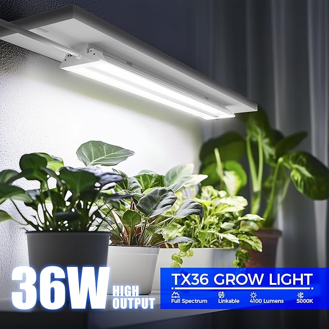 Barrina TX36 2FT Grow Light for Indoor Plants, 36W(200W Equivalent), High PPFD, 5000K Daylight Full Spectrum, Hanging Plant Light for Greenhouse Indoor Growing with On/Off Switch, Linkable, 1 Pack