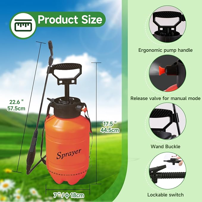 Battery Powered and Manual Sprayer (Dual Function) for Yard, Garden and Agriculture 1.35 Gallon