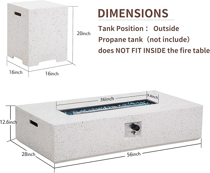 NAGA HABNA 56 Inch Propane Fire Pit Table, Rectangle Outdoor Fire Table w Tank Table (50,000 BTU), 2 Piece Gas Fire Pit w Blue Fire Glass for Garden, Pool, Backyard