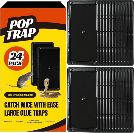 POPTRAP Rat Trap Heavy Duty & Large, Super Sticky Mouse Trap with Ultra-Strong Glue, Scent of Peanut Butter for Indoor & Outdoor, Non-Toxic (BigSize-24Pack)