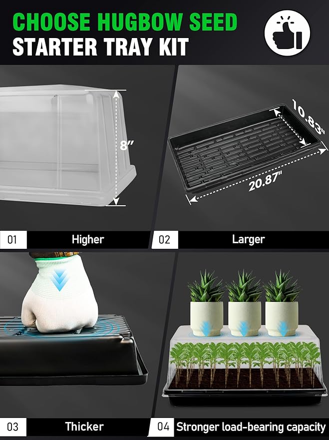Seed Starter Tray with Grow Light and Heat Mat, 8'' Humidity Dome, 1020 Plant Starter Trays Seed Starter Kit, Grow Light Stand for Seed Starting & Seedling Growing, Height Adjustable
