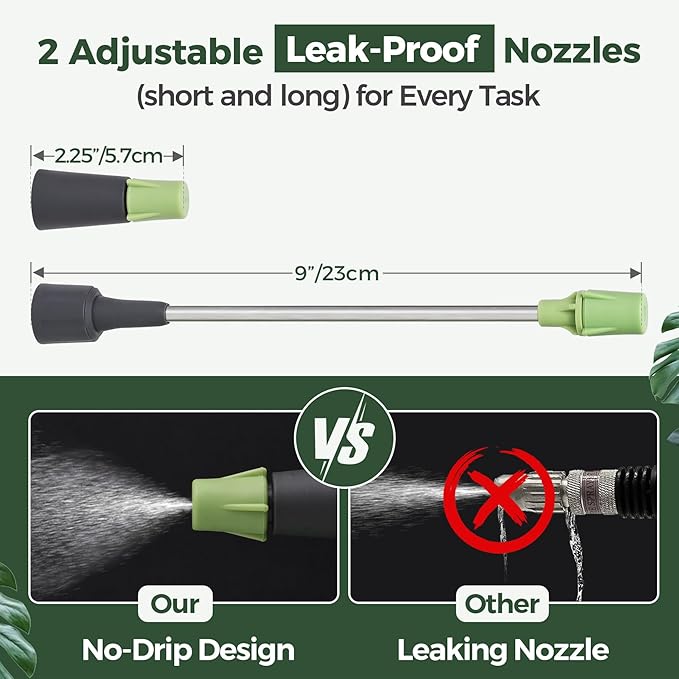 Hand Pump Sprayer 1/2 Gallon, Garden Pump Spray Bottle for Plants, Pressure Sprayer Bottle in Lawn and Garden Yard, Weed Chemical Sprayer with 2 Nozzle & Safety Pressure Relief Valve (2L/0.5Gal)