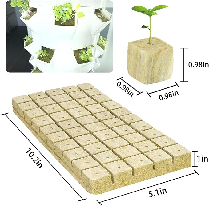 Legigo 1 Inch Rockwool Cubes Seed Starter Plugs for Hydroponics, RockWool Planting Grow Cubes for Hydroponic Tower Garden Soilless Cultivation Plants Germination Cutting Clone (6 Sheet, 300 Plugs)