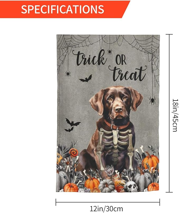 Halloween Labrador Chocolate Dog Bat Pumpkin Garden Flag Welcome Party Outdoor Outside Decorations Picks Home House Garden Yard Decor 12x18 Inch