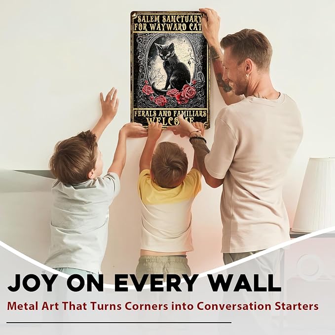 Halloween Black Cat Vintage Sign Salem Sanctuary For Wayward Cats Halloween Metal Sign for Home Bar Kitchen Hotel Dining Room Coffee 8x12inch