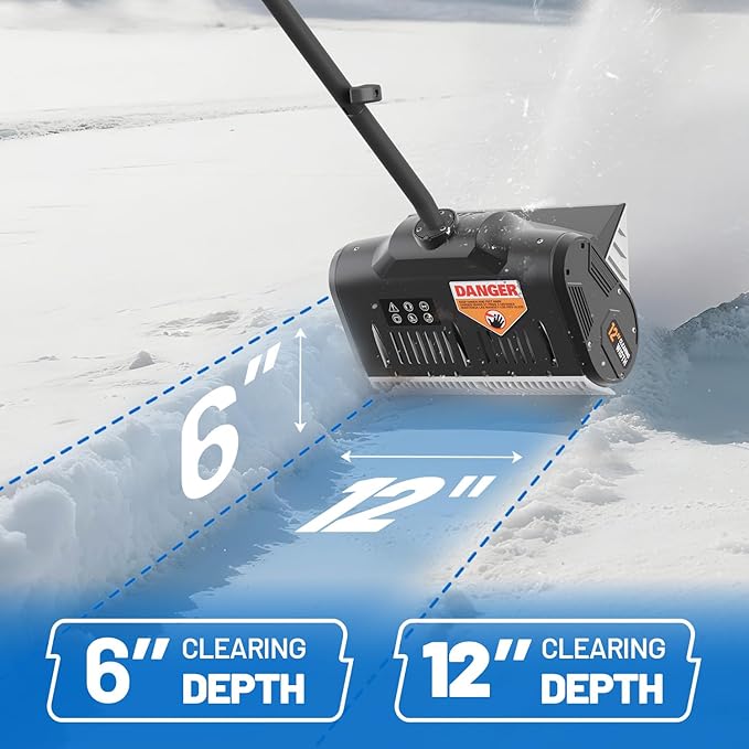 Litheli 20V Cordless Snow Shovel, 12'' Brushless Electric Snow Blower with 4Ah Batteries Included, Lightweight Battery-Powered Snow Thrower for Driveway & Sidewalk