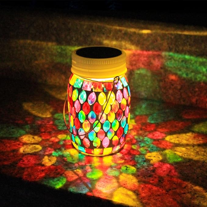 Mosaic Lanterns Outdoor Garden Decor Waterproof Lights,Solar Mosaic Christmas Gifts for Women Mom Grandma Halloween and Garden,Patio,Pathway & Yard Décor (Red)