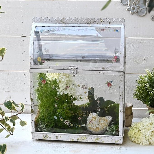 Vintage Large Plant Terrarium Distressed Glass Greenhouse with Lid Indoor Tabletop Planter House Shape Container Display Box for Orchid Succulent Fern Moss Cacti Window Gardern Decor Gift