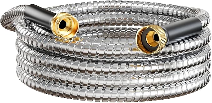 Short Garden Hose 10 ft, Male to Female Heavy Duty Stainless Steel Small Water Hose Extende Connector, Flexible No Kinks Leakproof 3/4 in Fittings, Lightweight Metal Leader Hose,MBT10S Model