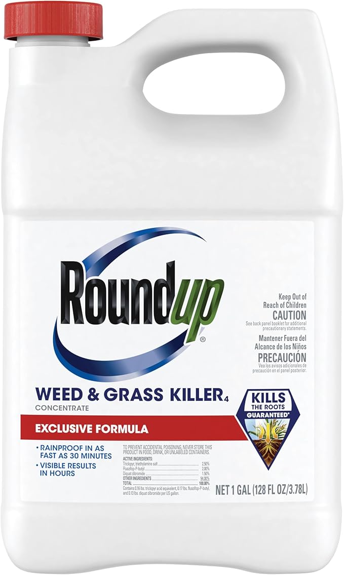 Roundup Weed & Grass Killer₄ Concentrate, Use in and Around Flower Beds, Walkways and Other Areas of Your Yard, 1 gal.