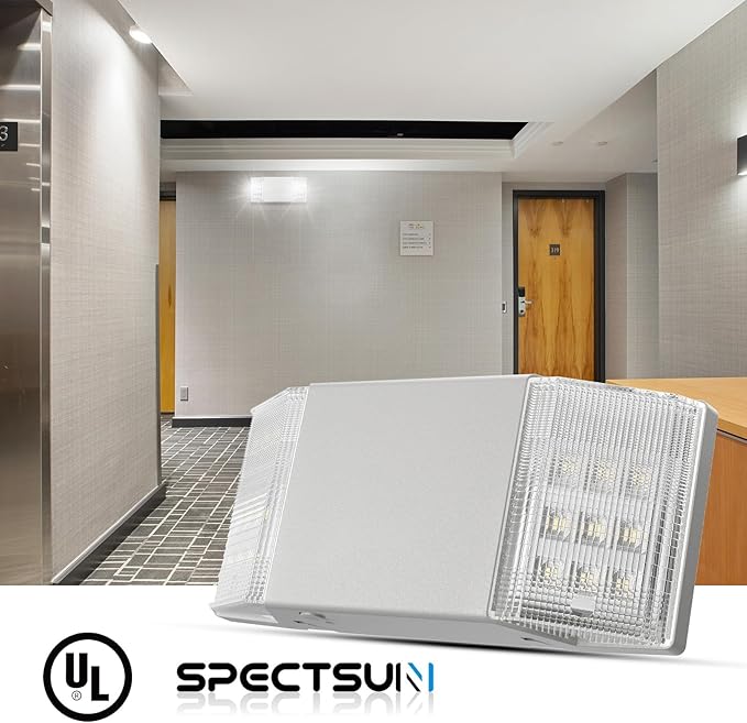Spectsun 1 Packs Hardwired Emergency Exit Light Fixtures for Business, with Battery Backup, Two Head Adjustable LED Emergency Lighting, UL 924 Certified，AC 120/277V.
