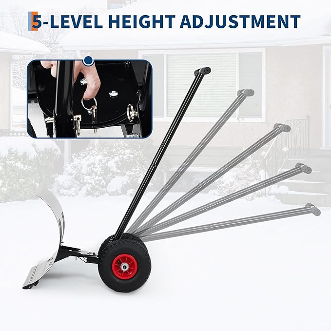 GarveeHome Large 39" W Snow Shovel Pusher for Driveway, Metal Snow Pusher with Wheels, Ergonomic Snow Pusher Shovel with Snow Removal Adjustable Angle & Height Handle for Sidewalk, Double Rod