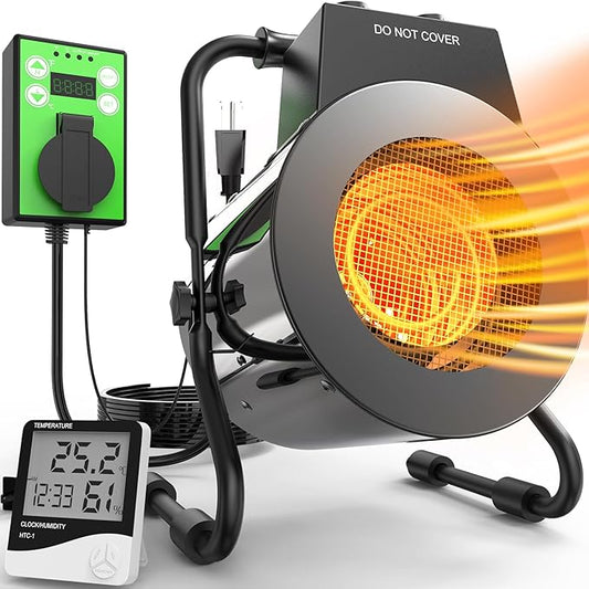 Greenhouse Heater with Thermostat, 1500W Outdoor Heater with Fast Heating, Overheat Protection, Grow Tent Heat for Greenhouse, Garden, Flower Room