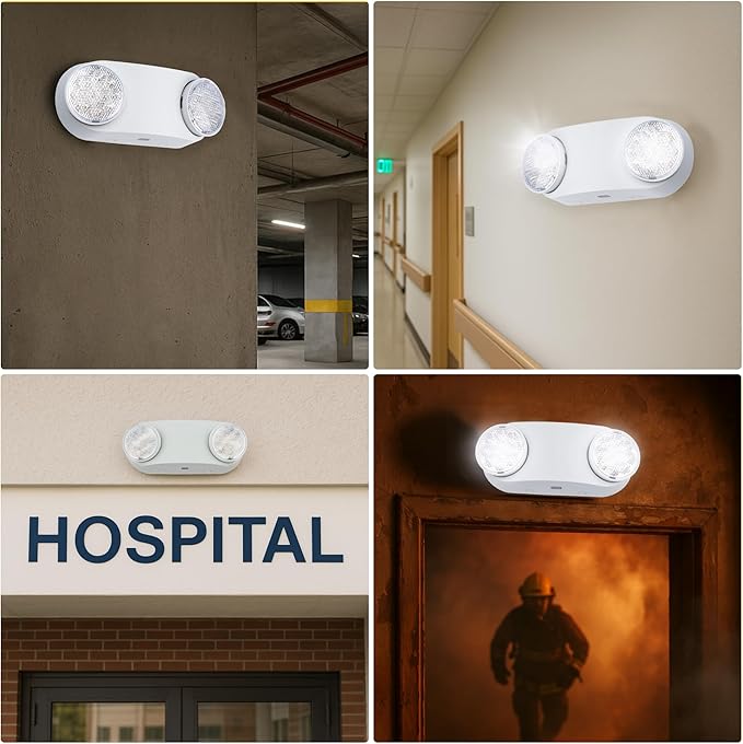 GRUENLICH LED Emergency Light with Battery Backup, 2 Adjustable Bug Eye Heads Lights, US Standard, AC 120-277V, Hardwired Commercial Emergency Exit Light for Business, 1-Pack