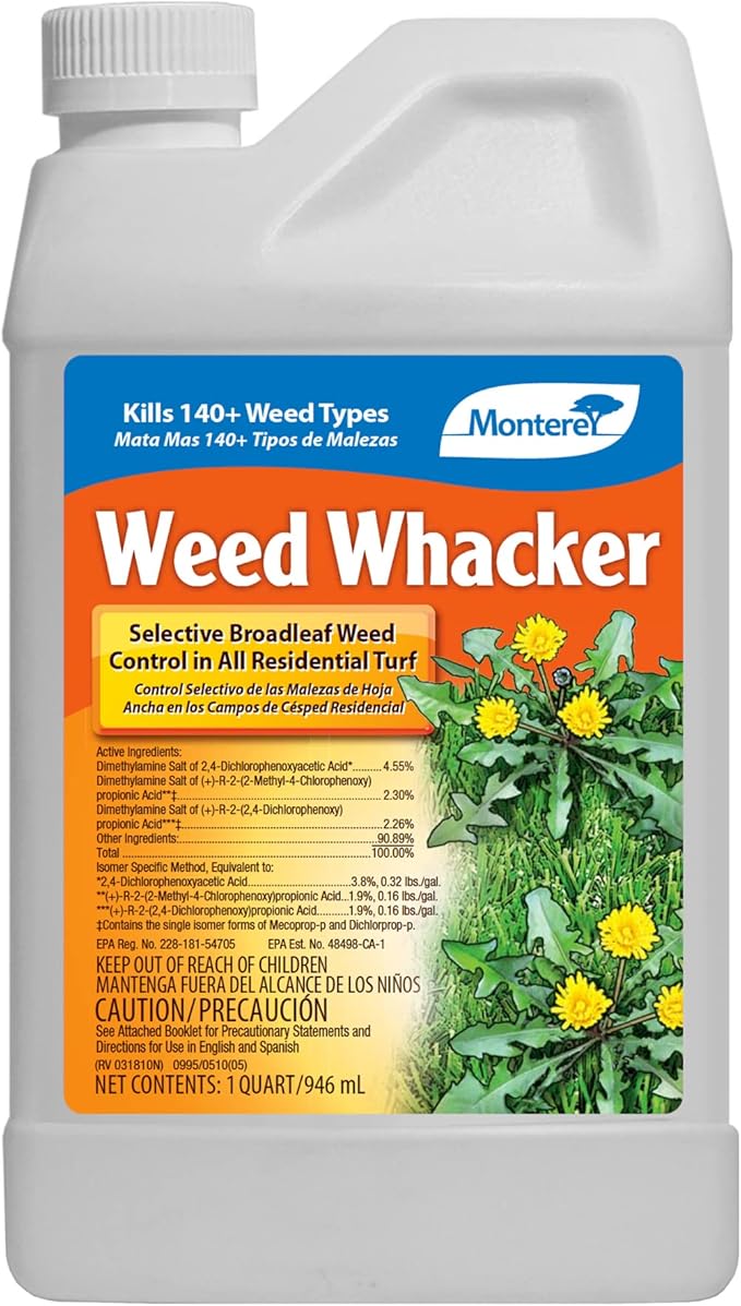 Monterey - Weed Whacker Weed Killer - Selective Broadleaf Weed Killer for Lawns - Kills 140+ Weed Types - Apply Using Sprayer - 1 Quart Concentrate