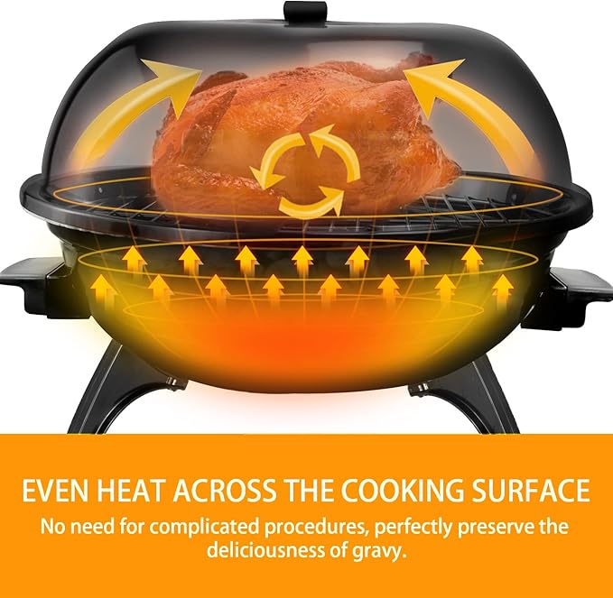 Electric BBQ Grill Techwood 15-Serving Outdoor Electric Grill for Party, Patio & Backyard, Double Layer Design, Portable Removable Stand Grill, 1600W (Countertop Black BBQ Grill)