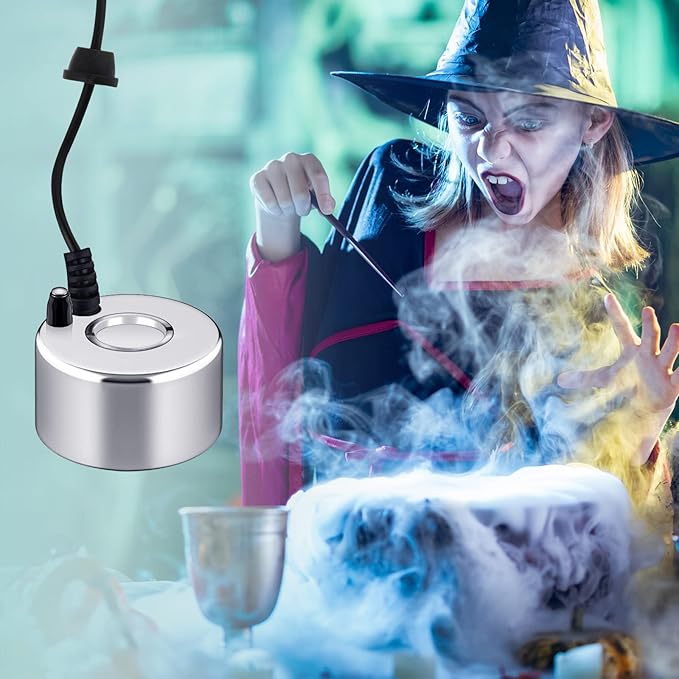 2 Pcs Mist Maker Fogger Small Ultrasonic Fog Machine Fountain Halloween Cauldron Mister Fogger Water Garden Pond Foggers Air Humidifier with 12 LED Light Flashes for Party (Without Light, Alloy)