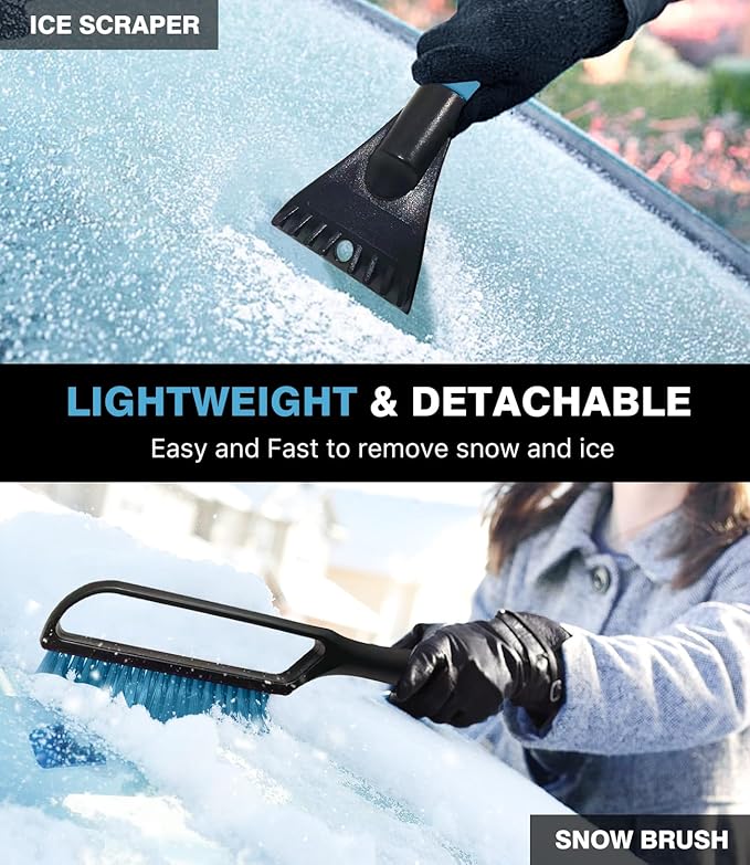 YeewayVeh 35" Snow Brush and Ice Scraper, Extendable Snow Scraper for Car Windshield with Foam Grip & Additional Handhold, 2 in 1 Scratch-Free Ice Scraper and Brush for Car Truck SUV, Blue (Single)