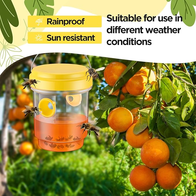 Qualirey 2 Pcs Wasp Traps for Outdoors Wasp Killer Hanging Bee Traps Reusable Fly Bee Killer for Indoor Outdoor Patio Garden Home (Yellow)