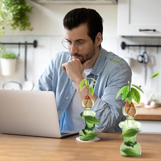 Propagation Vases for Plants Plant Propagation Jars Unique Body Avocado Vase Glass Planter Perfect for Seed Starting Water Rooting and Home Decor Gift for Father