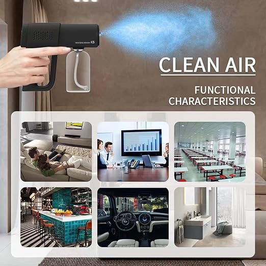 Disinfectant Sprayer Professional Disinfectant Fogger Machine, 380ml Wireless Nano Sprayer Gun Handheld Sanitizer Fogger, Blue Light Foggers for Touchless Sanitization (Black)