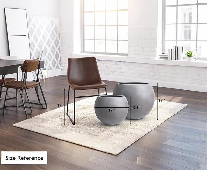 13.5 H x 17" Dia (12" Pot Opening) Round Fiberstone Planter with Drainage Hole, Gray, Indoor/Outdoor Large Plant Pot for Home Patio Garden, Ideal for Large Plants