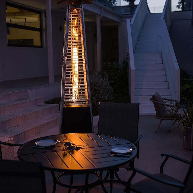 Pyramid Patio Heater,48,000 BTU Outdoor Propane Heater with Glass Tube, Propane Tall Tower Design with Wheels & One-Button Ignition for Backyard, Deck, and Commercial Use