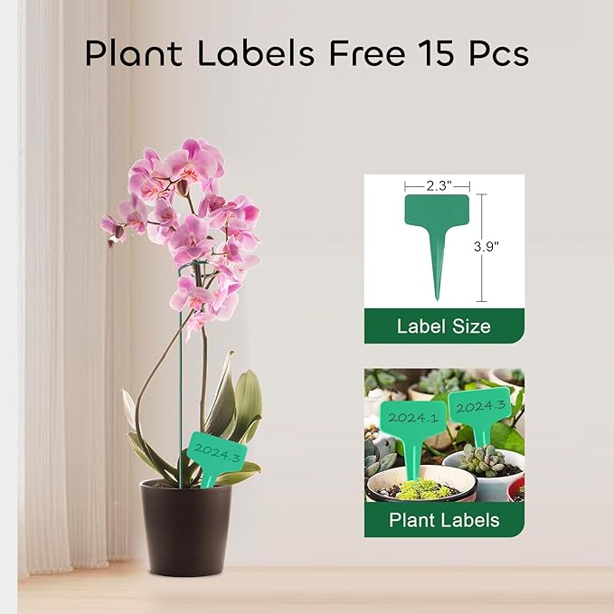 GROWNEER 12 Packs 16 Inches Plant Support Stakes, with 15 Pcs Plant Labels, Garden Single Stem Flower Support Stake, Plant Cage Support Rings for Flowers Amaryllis Orchid Peony Lily Rose