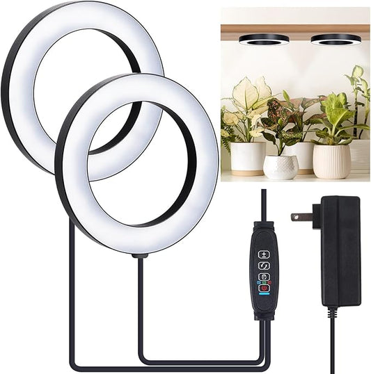 Full Spectrum Grow Light for Indoor Plants, 144 LEDs Halo Plant Light with Auto On/Off Timer (4/8/12H), 10-Level Brightness, 3 Lighting Modes, for Small Plants & Seedlings (Black, Dual Head)