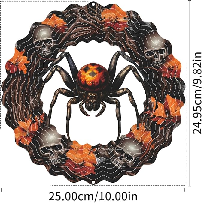 Spider Metal Wind Spinner 3D Hanging Halloween Wind Spinners Decor Skeleton Skull Metal Wind Spinner for All Saints' Day Party Yard Garden Outdoor Indoor Decor