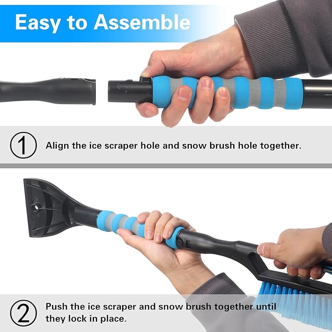 Snow Brush and Ice Scraper for Car Windshield,26.4" Window Scraper Deicer for Car SUV and Truck,Ice Scrapers and Brushes 2 in 1,Winter Car Automotive Exterior Accessories(2Pack Blue)