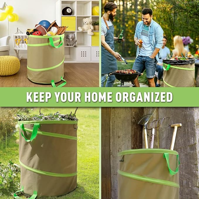 Colwelt Collapsible Garden Bag 47Gallon, Collapsible Leaf Bags with Hard Bottom, Heavy Duty Yard Waste Bag Leaf Bin, Leaf Pop up Trash Can (come with Leaf Scoop, Garden Gloves)