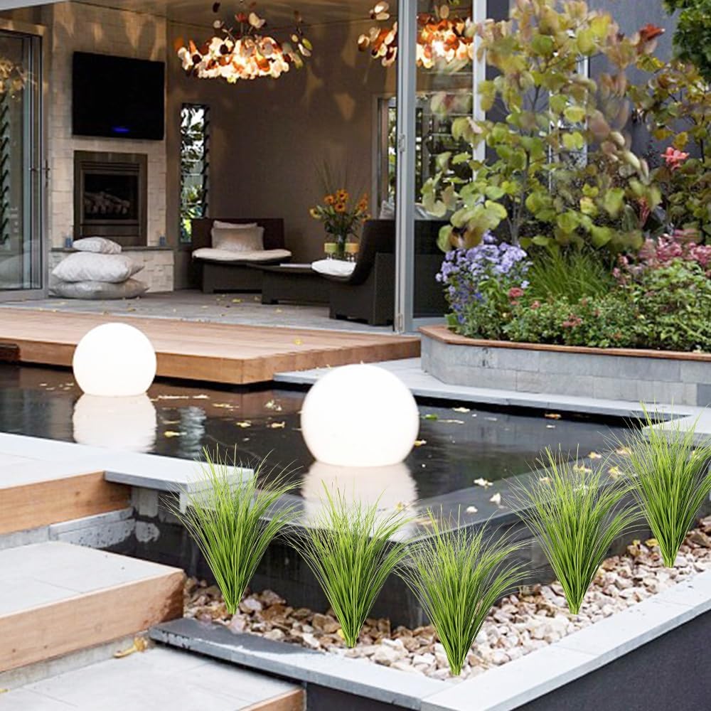 Melorca&Guilla Artificial Plants 6PCS 25.5“ Fake Tall Onion Grass,Faux Grass Plant,Artificial Greenery Shrubs Bushes for Garden Porch Window Box Shop Office Home Décor