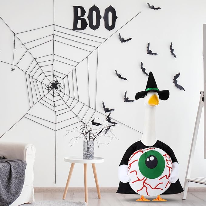 Sanwuta 1 Set Halloween Porch Goose Outfit Eyeball Pillow Design with Hat for 23" Lawn Cement Goose Porch Geese Clothes Costume for Halloween Garden Patio Yard Outdoor Decorations