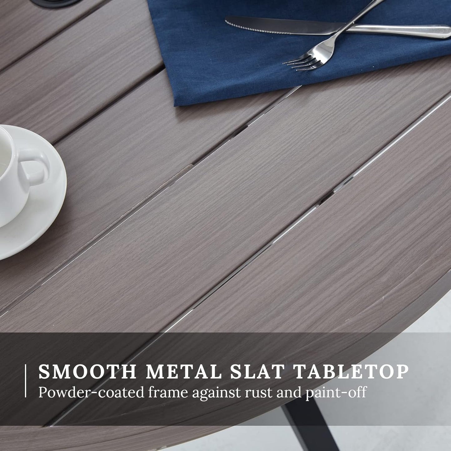 VICLLAX Round Patio Table with Adjustable Umbrella Hole, All Weather Outdoor Round Dining Table for Lawn Garden, 41.2"x 28" Grey Wood-Like Outdoor Coffee Table