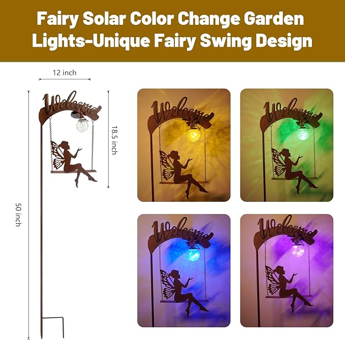 HONGLAND Solar Garden Lights Outdoor Decor, Solar Fairy Lights Outdoor Moon Decor, Housewarming Ornaments for Patio, Lawn, Yard, Pathway - Unique Gardening Gifts for Women Mom Grandma