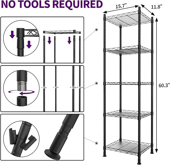 Plant Stand with Grow Lights, 5-Tier metal Plant Shelf with 4-Pack 40W Full Spectrum Grow Light, Auto Timer，Ladder Flower Pot Stand indoor 15.7" L x 11.8" W x 60.3" H