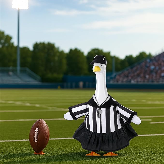 3 Pcs/Set Referee Porch Goose Outfits, Lawn Goose Statue Women Referees Costume, Garden Goose Clothes Referee Dress Hat and Whistle for 23" Statue Halloween Sports Season Outdoor Patio Yard Decor