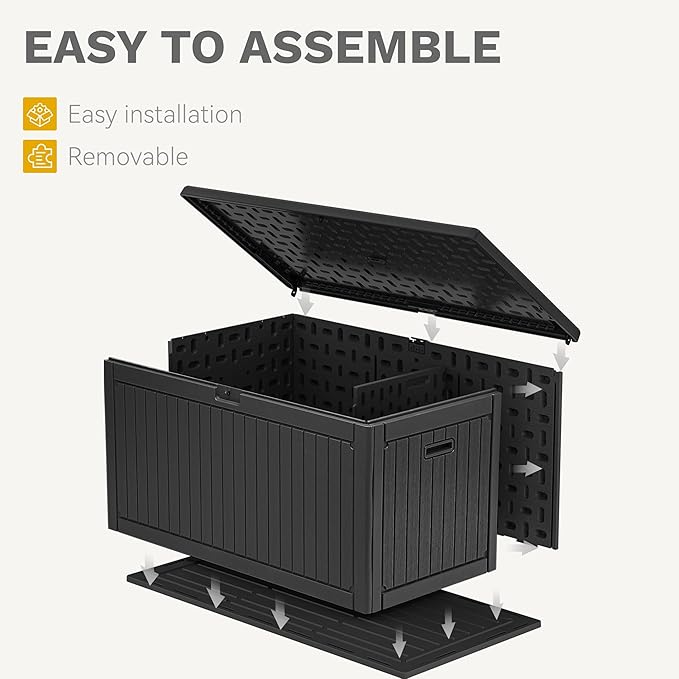 DWVO 260 Gallon Resin Outdoor Storage Box, XXL Double-Wall Waterproof Deck Box with Divider, Doubles as Table or Seating with 1000 lbs Capacity, Lockable (Black)