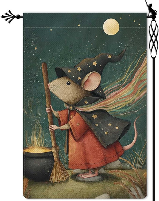Witchy Rattie Garden Flag Halloween Holiday Garden Flag Vertical Double Sided Rustic Farmland Burlap Yard Lawn Outdoor Decor 12.5x18"