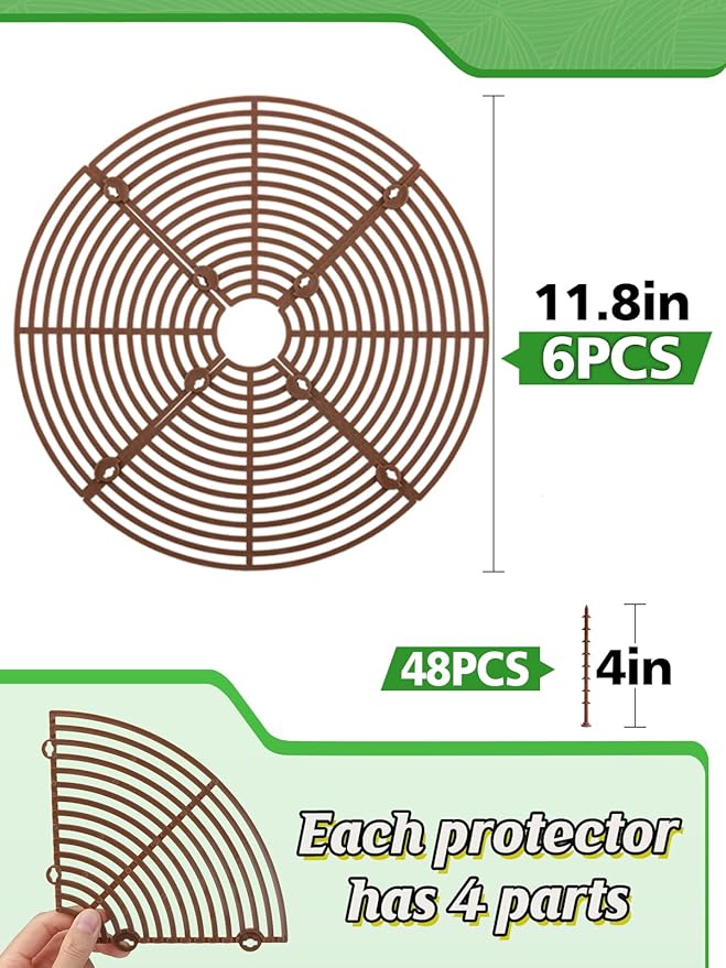 ANPHSIN 6 Pcs Plant Pot Grid Cover Protectors from Animals - 11.8" Dia Cuttable Flower Pot Soil Cover with 48 Stakes, Keep Cats Out of Potted Plants, Indoor Cat Digging Stopper, Baby Safety
